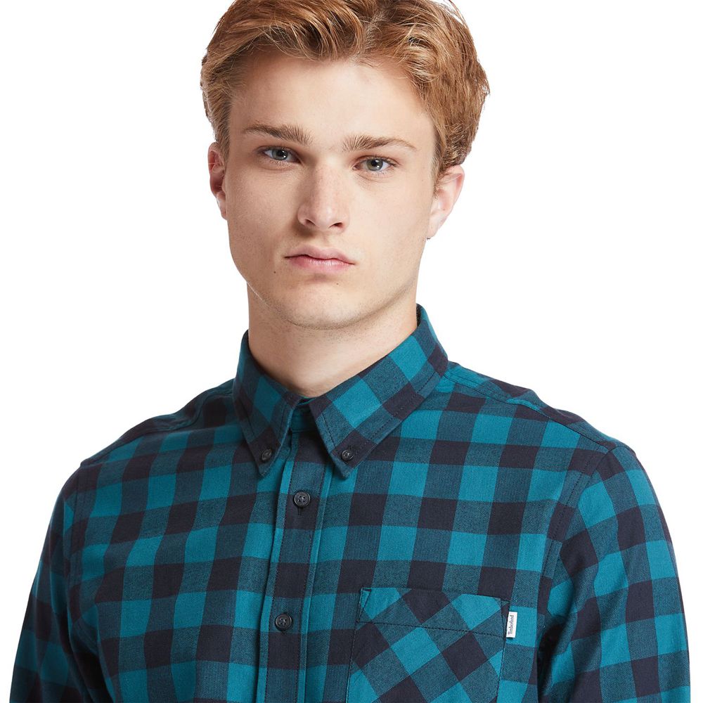 Timberland Πουκαμισα Ανδρικα Μπλε/Μαυρα - Nashua River Long-Sleeve Flannel Check - Greece 3610892-XP